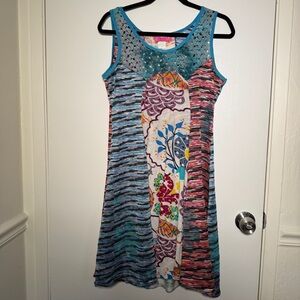 Crazy Fish Womens Multicolor Sleeveless Dress Large NWOT Vacation Tropical
